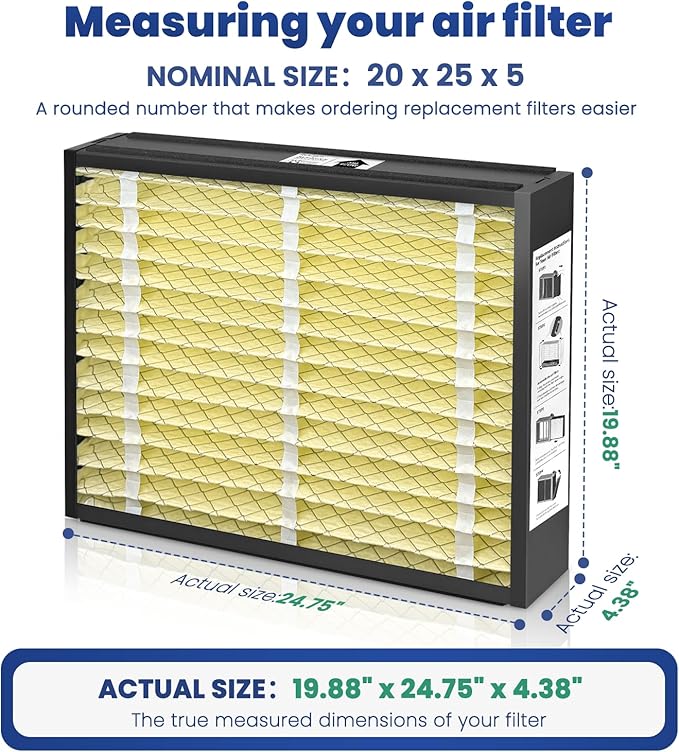 2-Pack 20x25x5 Air Filter MERV 13 Superior Pet & Allergy Defense, Pleated HVAC AC Furnace Filters Compatible with Lennox X6673(Actual Size: 19.88 x 24.75 x 4.38inch)