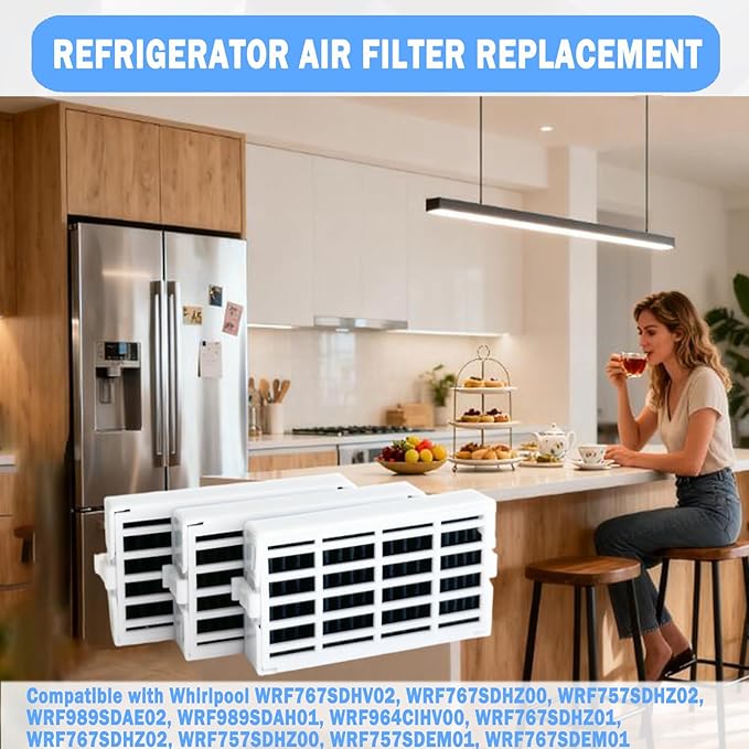 4 Pcs Refrigerator Air Filter Fit for Whirlpool WRF767SDHV02, WRF767SDHZ00, WRF757SDHZ02, WRF989SDAE02, WRF989SDAH01, WRF964CIHV00, WRF767SDHZ01, WRF767SDHZ02, WRF757SDHZ00, WRF757SDEM01, WRF767SDEM01