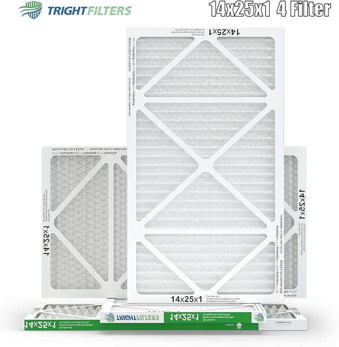 TRIGHTFILTERS 14x25x1 Air Filter 4 Pack, MERV 8 Pleated Dust Defense Air Filters Replacement Air Conditioner HVAC AC Furnace Filter, Durable and Lightweight