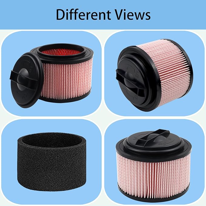 Fine Dust Cartridge Filter Compatible with Vacmaster VF408, VF410P, Wet/Dry Vac Beast VFB511B and Cleva Industrial VF408B - 2 Pack Vacuum Filters and Foam Filters