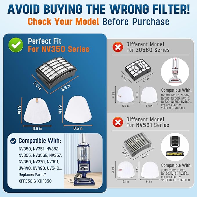 4+2 Pack Filters for Shark Vacuum Navigator Lift Away Filter Replacement Models NV350 NV351 NV352 NV355 NV356E NV360 UV440 UV540 CU500 XFF350 XHF350