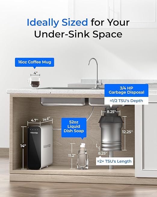 Waterdrop TSU-WB 0.01μm Ultra-Filtration Under Sink Water Filter System, 3-Stage Tankless Undersink Water Filtration with Faucet, Smart Panel, Does not Lower TDS (𝙉𝙊𝙏 𝙍𝙊), Drilling Required
