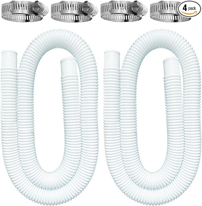 Pool Hoses for Above Ground Pools, 2 Pack 1.25 x 59 Inch Pool Filter Pump Hoses, Compatible with Intex Pool Filter Pump 607, 637 With 4 Metal Clamps(2)