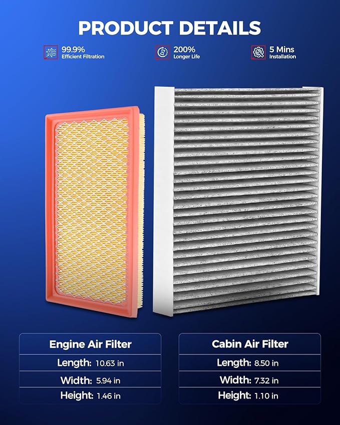 KAX Engine & Cabin Air Filter Kit, Repalcement for Toyota Corolla, RAV4, Camry, Sienna, Highlander, C-HR, Corolla Cross, Venza, Avalon, Grand Highlander, Lexus ES300h, NX350h, Replace# CA12289 CF12157