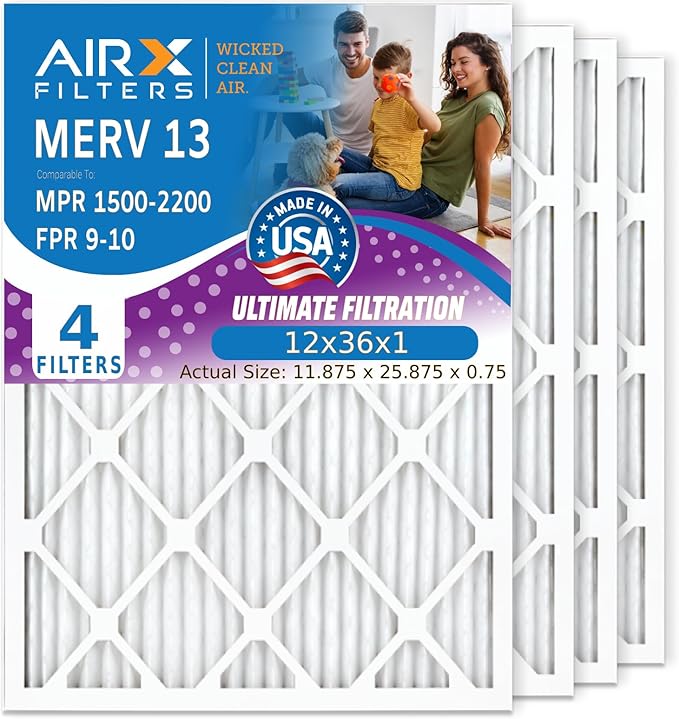 AIRX FILTERS WICKED CLEAN AIR. 12x36x1 Air Filter MERV 13 Electrostatic Pleated Air Conditioner Filter 4 Pack HVAC AC Furnace Filters