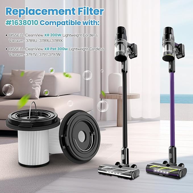 4PACK Replacement Filter Compatible with Bissell CleanView XR 200W / CleanView XR Pet 300w/ Powerlifter Turbo Cordless Stick Vacuum Cleaner 3789,3789U,3789X,3797,3797V,3797W, Replace #1638010
