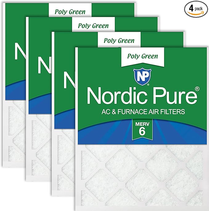 Nordic Pure 14x24x1 (Actual Size: 13 3/4 x 23 3/4 x 3/4) Poly Green MERV 6 AC Furnace Air Filters – Reduces Dust, Pollen, Pet Dander & Allergens – 4-Pack