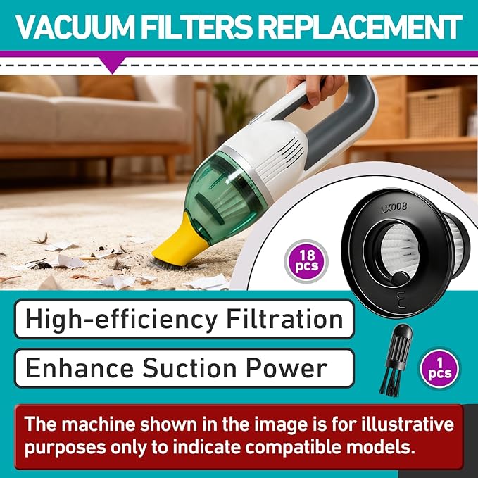 18 Pcs HEPA Vacuum Filters Compatible with Compact Cordless Vacuum Cleaner as Seen on TV, Washable Reusable Filters with Cleaning Brush (Black)