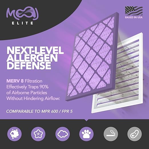 10x20x1 Air Filter (4-PACK) | MERV 8 | MOAJ Elite Dust Defense | BASED IN USA | Quality Pleated Replacement Air Filters for AC & Furnace Applications | Actual Dimensions: 9.70” x 19.70” x 0.75”