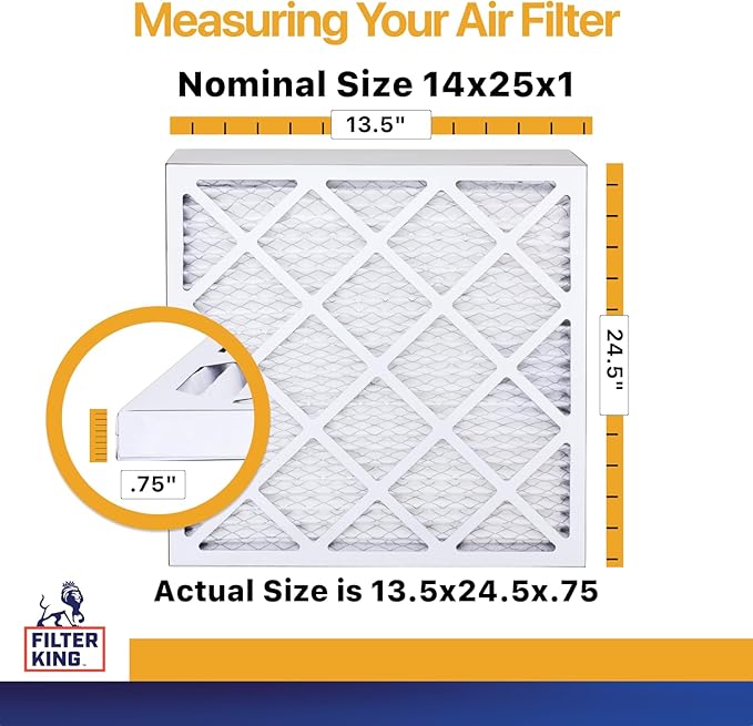 Filter King 14x25x1 Air Filter (MERV 13) (4-Pack) Dust & Allergy Control AC Furnace Filters, MADE IN USA, HVAC, Pleated, Electrostatic (Actual Size: 13.5 x 24.5 x .75)