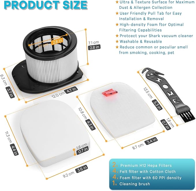 UZ565H Filters Replacement for Shark Vacuum Cordless Duoclean Stratos Cleaner IZ862H IZ562H UZ865H IZ540H IZ840H IZ800, 2 HEPA and 4 Felt & 4 Foam Filters Replace Part XPSMFIZ700 & XFFKIZ70