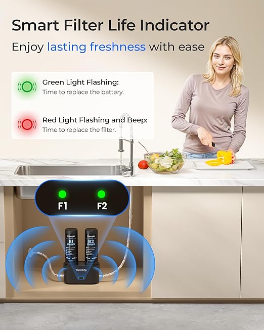 Waterdrop DLA Under Sink Water Filter, No Drill Required, Reduces Chlorine, PFAS, Bad Taste/Odor, Under Sink Water Filtration System, Filter Life Indicator, 2 Stage, Easy Installation