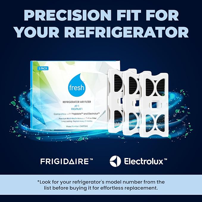 FRESH AF-1 Refrigerator Air Filter Replacement for Frigidaire - Compatible with Models: AF-1, FRGPAAF1, RAF-1 - Advanced Carbon Filter Technology - (3 Pack) Air filter by MIST