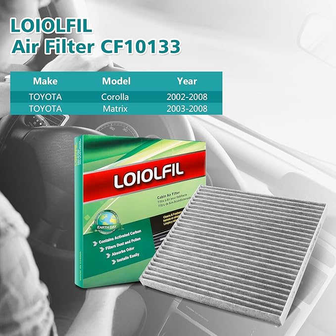 Cabin Air Filter Replacement for CF10133 CP133, Fits Toyota Corolla 2002-2008, Matrix 2003-2008, Premium Cabin Filter with Activated Carbon