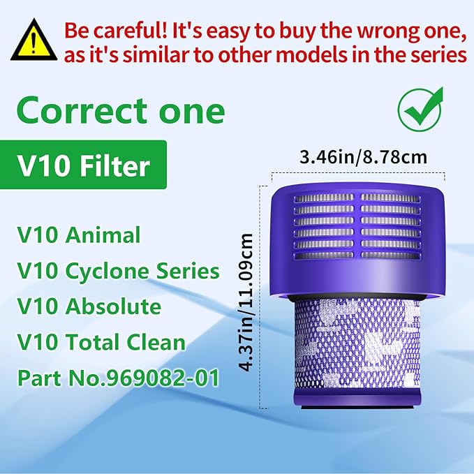 Keluke V10 Filter Replacement Compatible with Dyson V10 Cyclone Series, V10 Absolute, V10 Animal, V10 Total Clean, Replace Part No. 969082-01,2 Pack Filters and 1 Clean Brush