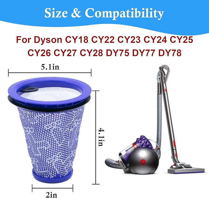 ilovelife Pre Motor Filter Replacement Compatible with Dyson CY18 CY22 CY23 CY24 CY25 DY75 DY77 DY78 Big Ball Cylinder Vacuum Cleaner (2 pack)