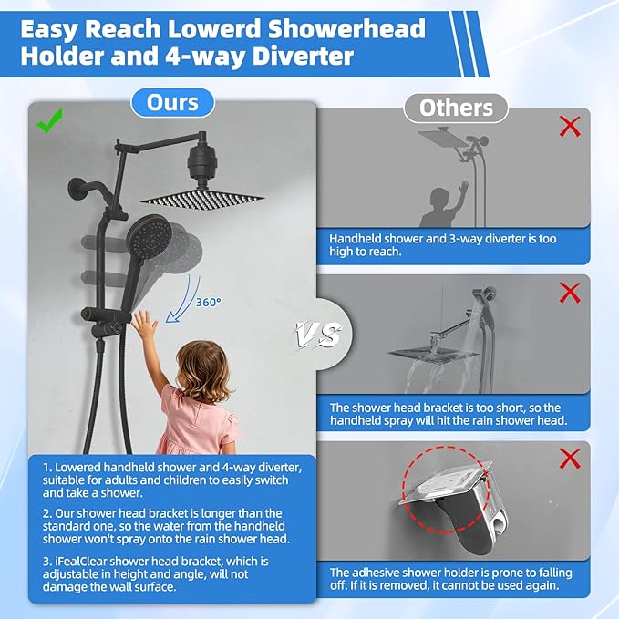 Filtered Metal 10" Rain Shower Head Combo- High-Pressure 10-Mode Handheld Shower with Power Wash, Easy Reach 4-Way Diverter with Pause Mode, Adjustable 16" Extension Arm/71" Hose, Oil Rubbed Bronze
