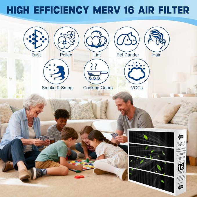 2 Pack X6672 16X25X5 Furnace Filter Compatible with Lennox X6672 and Lennox HCC16-28 Healthy Climate Carbon Clean Home Furnace Filter for HVAC System, Part # HCF16-16, HCF16-10