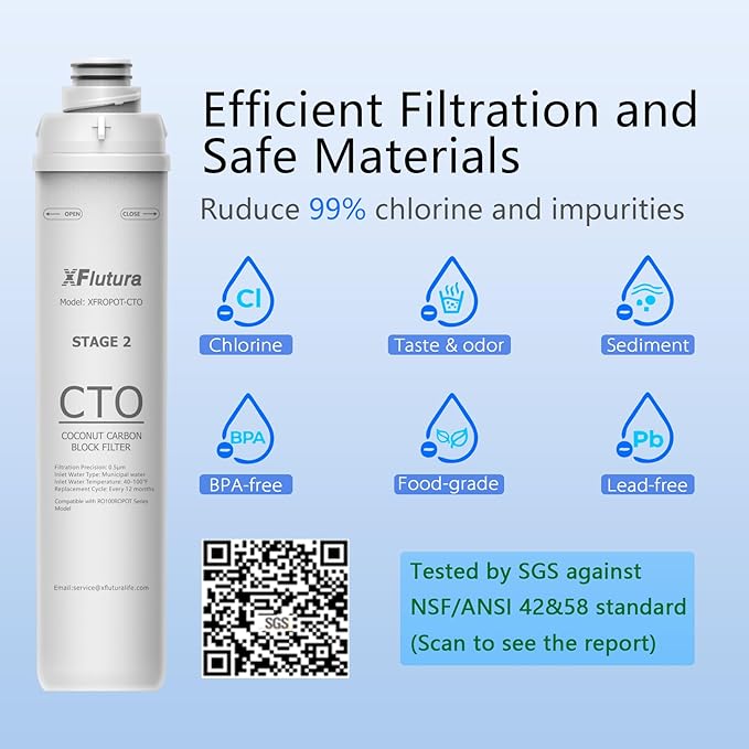 RO100ROPOT Series CTO Fliter Replacement Cartridge Compatible with Bluevua RO100ROPOT, RO100ROPOTUV Series Water Filter, 1-Year Replacement Cartridge, 2nd Stage (1 Pack)