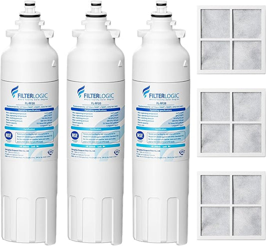 Filterlogic ADQ73613401 Refrigerator Water Filter and Air Filter, Replacement for LG® LT800P®, ADQ736134, ADQ73613402, LSXS26326S, LSXS26366S, LMXS30776S, Kenmore 46-9490 and LT120F®, 3 Combo
