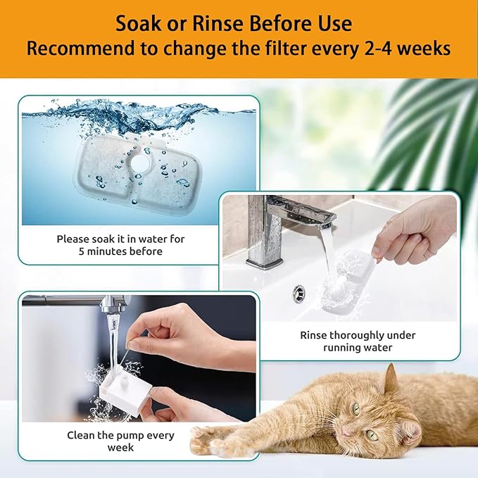 24 Packs Cat Water Fountain Filter Replacement Compatible with Dockstream Cat Water Fountain PLWF005/PLWF115/PLWF105/PLW106/PLWF116/PLWF305,Replacement Filter with Pre-Filter Sponge