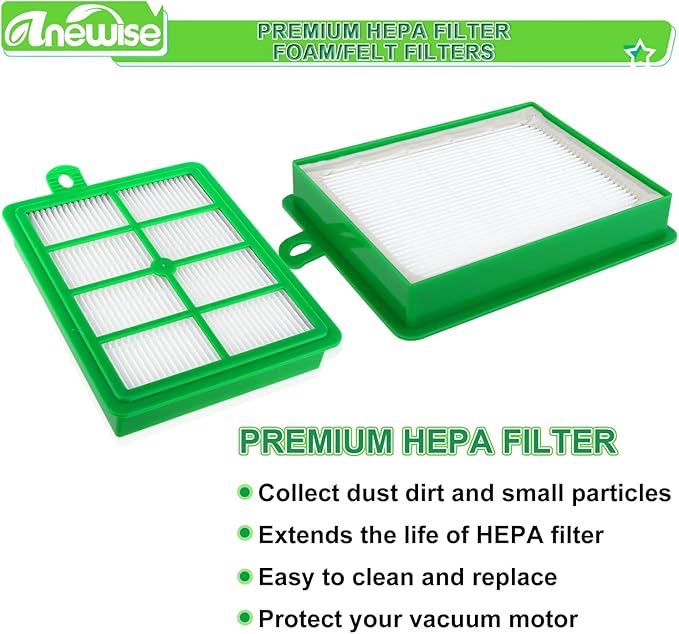 Anewise Hepa Filter for Electrolux Harmony Oxygen EL4335A H12 EL6985 EL012B EL012W EL6988 EL5010 HF12 HF1 Upright/Canister Vacuum Filters (2 PCS)