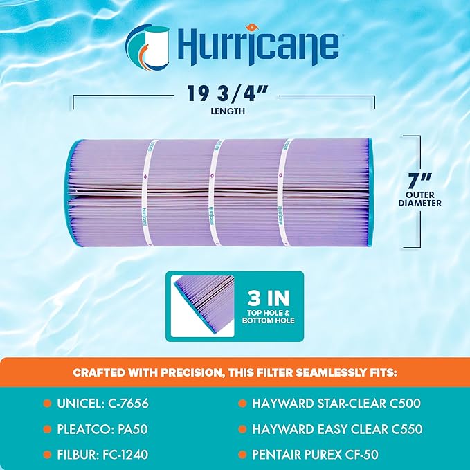 Hurricane Filters - HF7656-01P Platinum Purple Pool Filter Cartridge - Replacement for Pleatco PA50, Unicel C-7656, Filbur FC-1240, Hayward Star-Clear C500, Hayward C550, Pentair Purex CF-50
