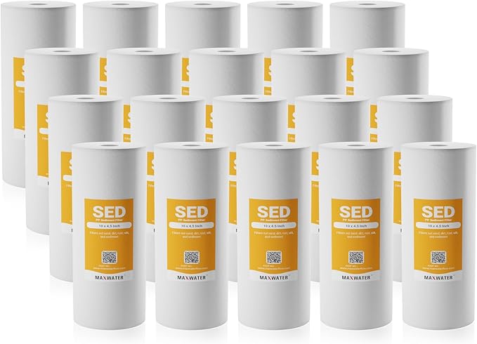 Max Water 1 Micron 10 x 4.5 Whole House Sediment Water Filter Meltblown Polypropylene Well Water Filter Replacement Cartridges for DGD-5005, AP810, SDC-45-1001, GXWH30C, PP10BB (20 Pack)