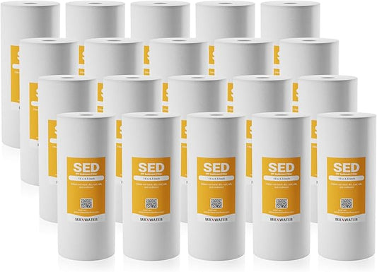 Max Water 1 Micron 10 x 4.5 Whole House Sediment Water Filter Meltblown Polypropylene Well Water Filter Replacement Cartridges for DGD-5005, AP810, SDC-45-1001, GXWH30C, PP10BB (20 Pack)