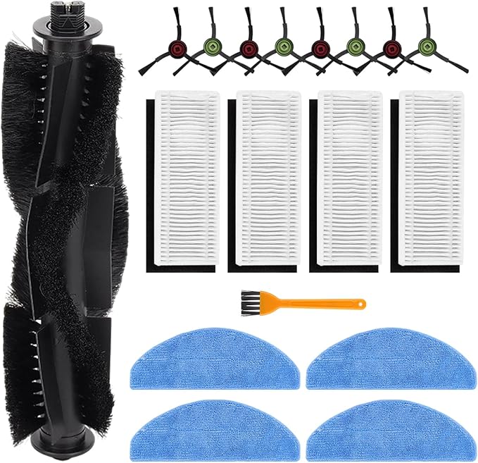 Replacement Parts for Tikom G8000 MAX/TikomL8000 Pro (2025 Year Versions)/L8000 Plus Robot Vacuum Cleaner - Spare Accessories - 1 Main Roller Brush 8 Side Brushes 4 HEPA Filters 4 Mop Pads 1 Brush