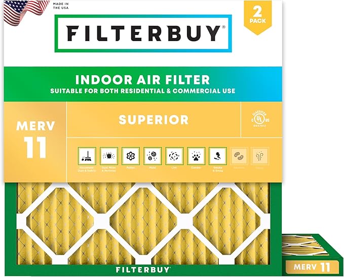 Filterbuy 15x15x1 Air Filter MERV 11 Superior Pet & Allergy Defense (2-Pack), Electrostatic Pleated HVAC AC Furnace Filters Replacement, Made in USA (Actual Size: 15.00 x 15.00 x 0.75)