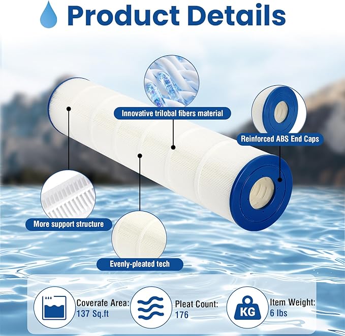 PLF137A Pool Filter Replaces PA137,Unicel C-7490 Compatible with Hayward CX1380-RE PA137,for Filbur FC-1297 FC-6455 C-5500 C5520 SD-00368 APCC7251 17-175-1339,Filter-Area: 137 Sq.ft.4Pack