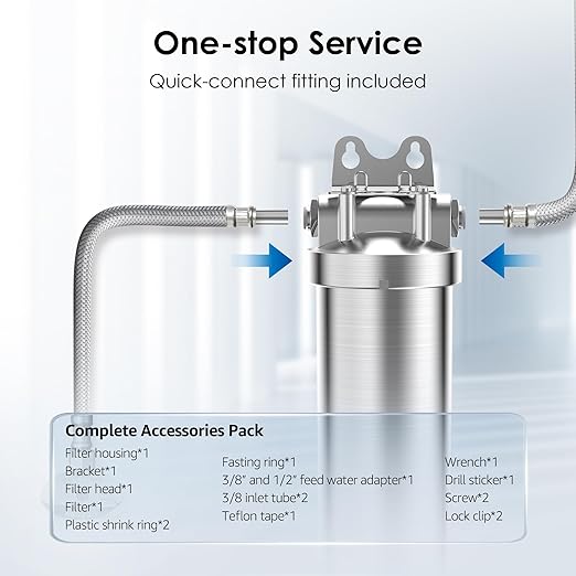 Waterdrop AS08 Stainless Steel Under Sink Water Filter System, 1 Years Lifetime Under Sink Water Filter, 5X Service Life, Reduces Chlorine, Lead, Heavy Metals, Bad Taste (1 Filter Included)