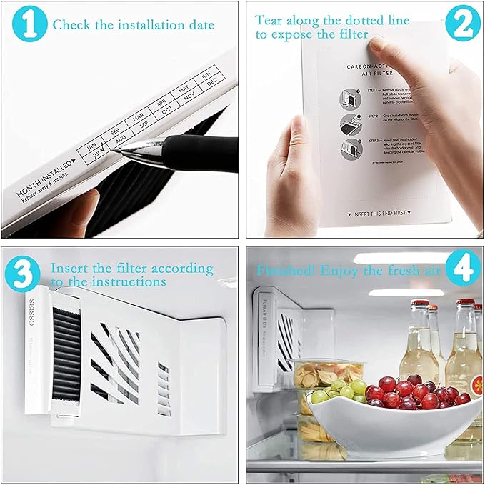 SEISSO Refrigerator Air Filter Replacement Compatible with Frigidaire PAULTRA Pure Air Ultra 242047801, 242047804, 241754002, 241791601, Carbon Activated Air Filters for Refrigerators（12 Pack）