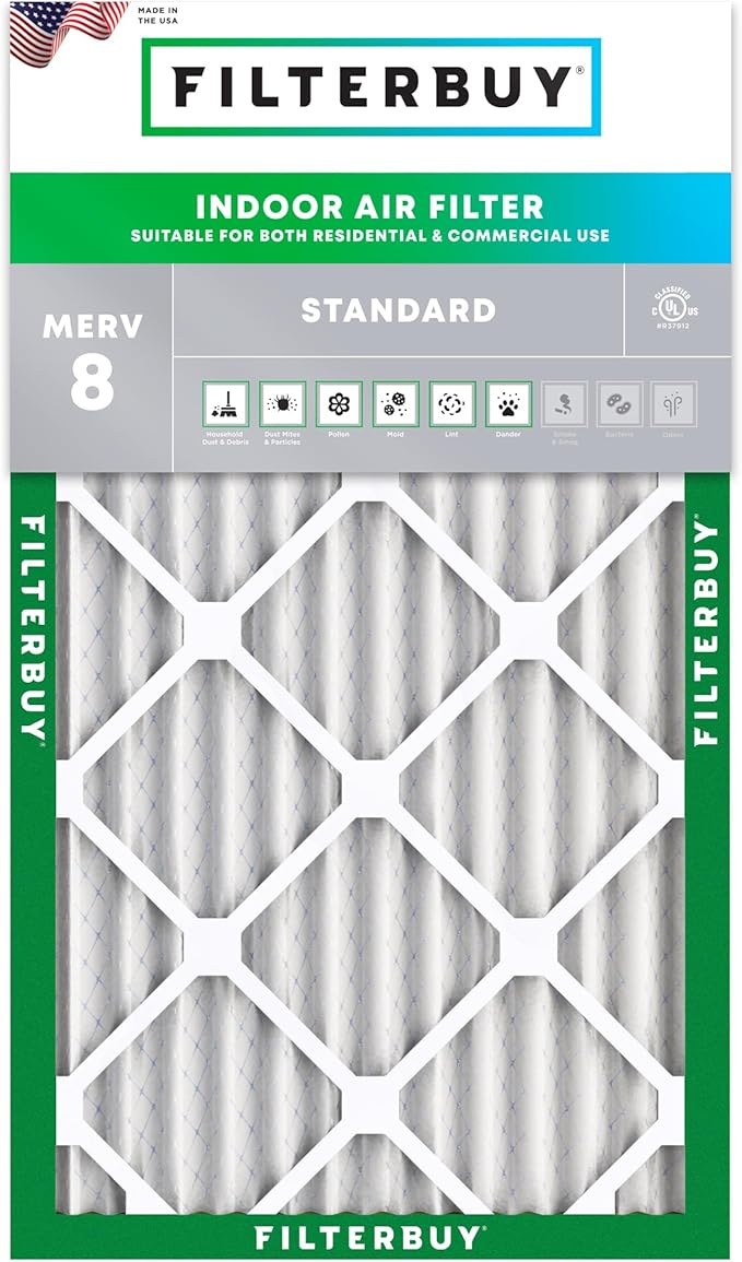 Filterbuy 14x30x2 Air Filter MERV 8 Essential Dust & Allergy Defense (1-Pack), Electrostatic Pleated HVAC AC Furnace Filters Replacement, Made in USA (Actual Size: 13.50 x 29.50 x 1.75)