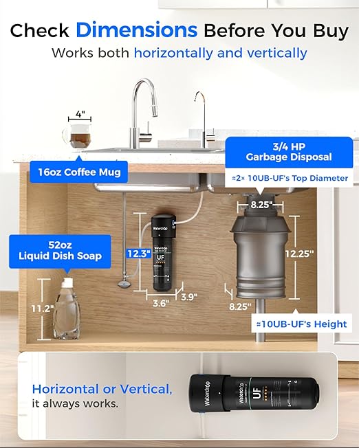 Waterdrop 10UB-UF 0.01 μm Ultra Filtration Under Sink Water Filter System, Reduces Lead, Chlorine, Bad Taste & Odor, 1 Year, with Dedicated Brushed Nickel Faucet