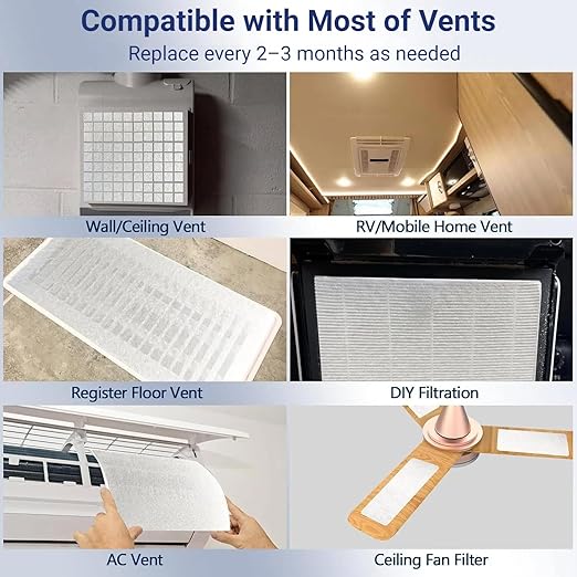 MERV 8 Air Vent Filters 20x99 Inch,Cut to Size Air Filter Material (60+ Filters), Electrostatic Triple Vent Filters for Floor, Ceiling, HVAC & RV Vents, Includes 48 Adhesive Hook Tape