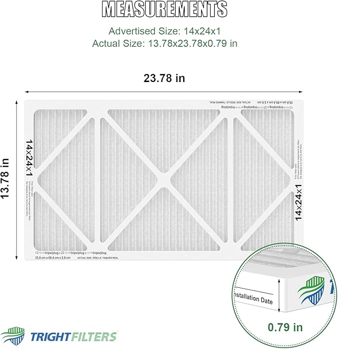 TRIGHTFILTERS 14x24x1 Air Filter 4 Pack, MERV 8 Pleated Dust Defense Air Filters Replacement Air Conditioner HVAC AC Furnace Filter, Durable and Lightweight