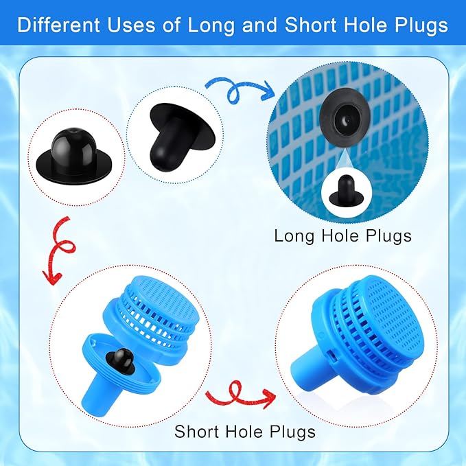 Pushglossy 1 Set Swimming Pool Water Jet Connectors Replacement Parts Kit with Pool Inlet and Outlet Strainers & Filter Hole Plugs for 25022e, 1.25 Inch Fittings, Above Ground Pools (Blue)