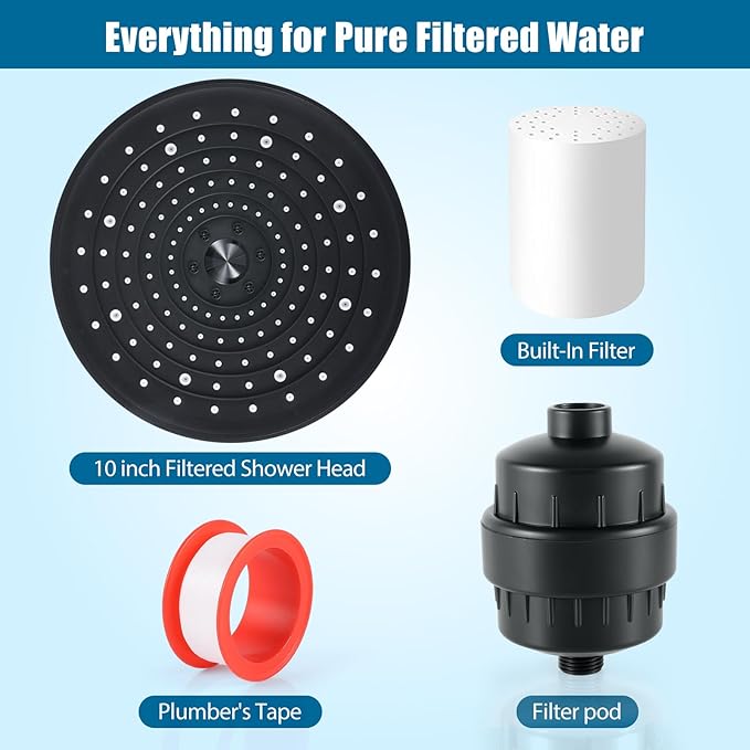 10IN Filtered Shower Head with Handheld High Pressure Showerhead, Detachable Shower Head,Rain Shower Heads with Filters to Remove Chlorine,15 Stage Shower Filter Head for Hard Water