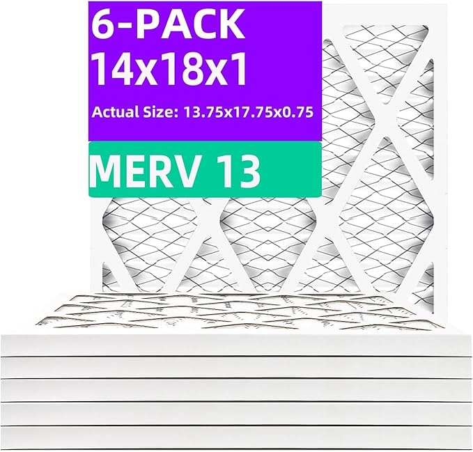 14x18x1 MERV 13 (6-Pack) Pleated Air Filter (Actual Size: 13.75"x17.75"x0.75") MPR 1900 & FPR 10, Furnace Air Filters 14x18x1 air filter