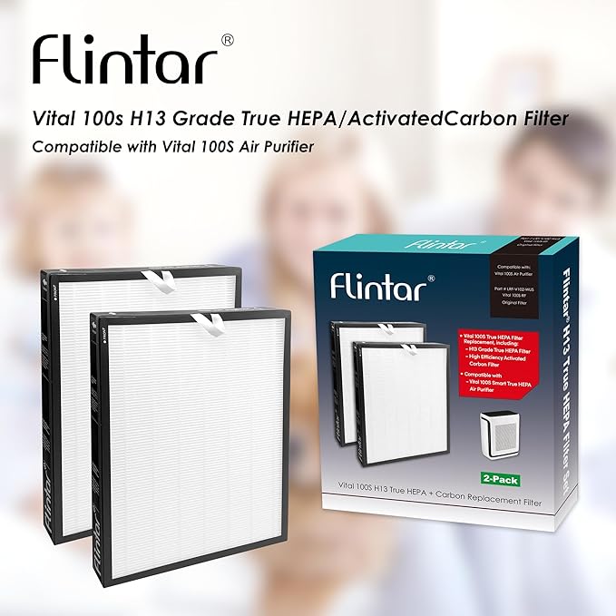 Vital 100S Replacement Filter, Compatible with LEVOIT Vital 100S Air Purifier, H13 Grade Filtration + Activated Carbon filter, Part # Vital 100S-RF, Original Filter, 2-Pack