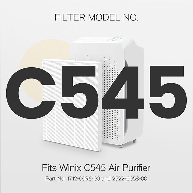 C545 Replacement Filter Compatible with Winix C545 Air Purifier, for Winix Filter S, Part 1712-0096-00 and 2522-0058-00, 2 Pack HEPA & 8 Pcs Activated Carbon Pre-Filter