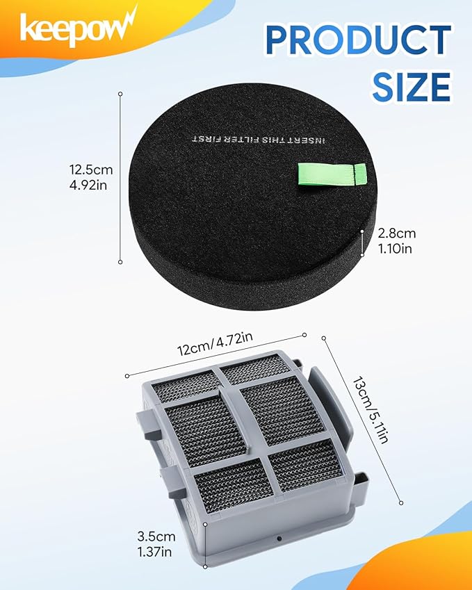 KEEPOW 39883 Filters compatible with Bissell Pet Hair Eraser Turbo Lift-Off, SurfaceSense 3418 3415 3774F, Upright Vacuum Filter Replacement 1635630 1603437, 3 HEPA + 6 Foam + 6 Felt Filters