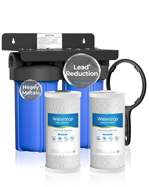 Waterdrop 2 Stage Whole House Water Filter System, with Carbon and Sediment Filter, Highly Reduce Lead, PFAS and Heavy Metals, Taste, 5-Stage Filtration, WD-WHF21-PBL, 1" Inlet/Outlet