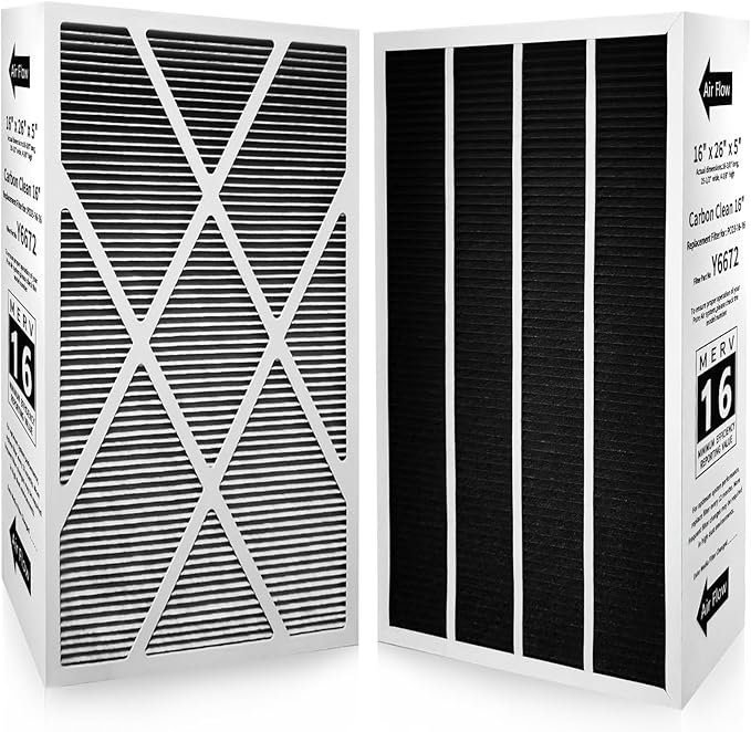 2 Pack X6672 16X25X5 Furnace Filter Compatible with Lennox X6672 and Lennox HCC16-28 Healthy Climate Carbon Clean Home Furnace Filter for HVAC System, Part # HCF16-16, HCF16-10