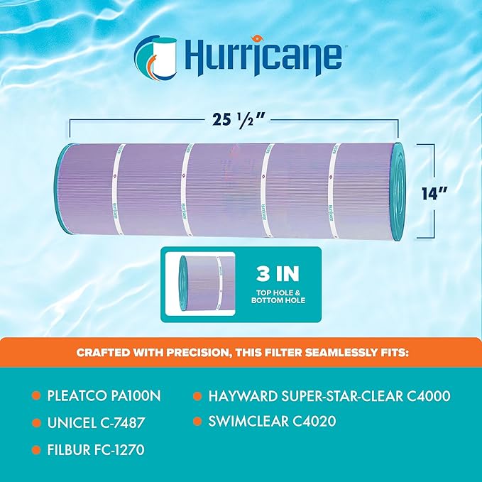 Hurricane Filters - HF7487-04P Platinum Purple Spa Filter Cartridge - Replacement for Pleatco PA100N, Unicel C-7487, Filbur FC-1270, Hayward Super-Star-Clear C4000, SwimClear C4020