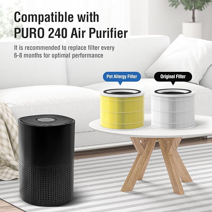 4 Pack 240 Replacement Filter Compatible with Puro 240 Air Purifier, 3-in-1 Air Purifier Filter with Activated Carbon Filters