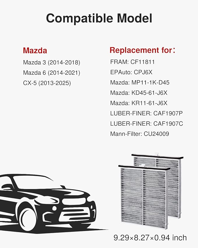 Puroma Cabin Air Filter with Activated Carbon, Replacement for CF11811, CPJ6X, CAF1907P, CAF1907C, CU24009, Compatible with Mazda 3, Mazda 6, CX-5, MP11-1K-D45, KD45-61-J6X, KR11-61-J6X