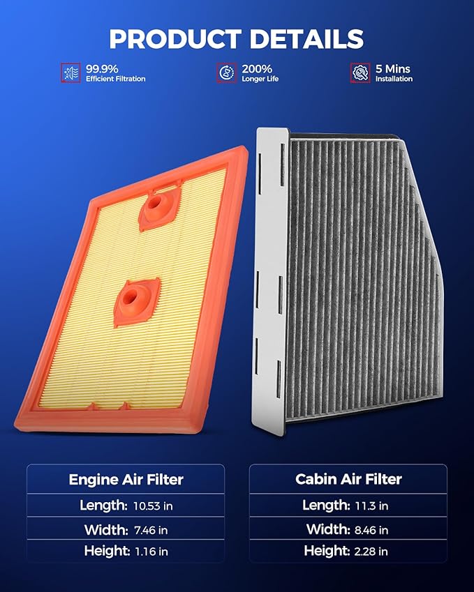 KAX Engine & Cabin Air Filter Kit, Replacement for Volkswagen Jetta 2013-2018 1.4T, Replace# CA11503 CF10373